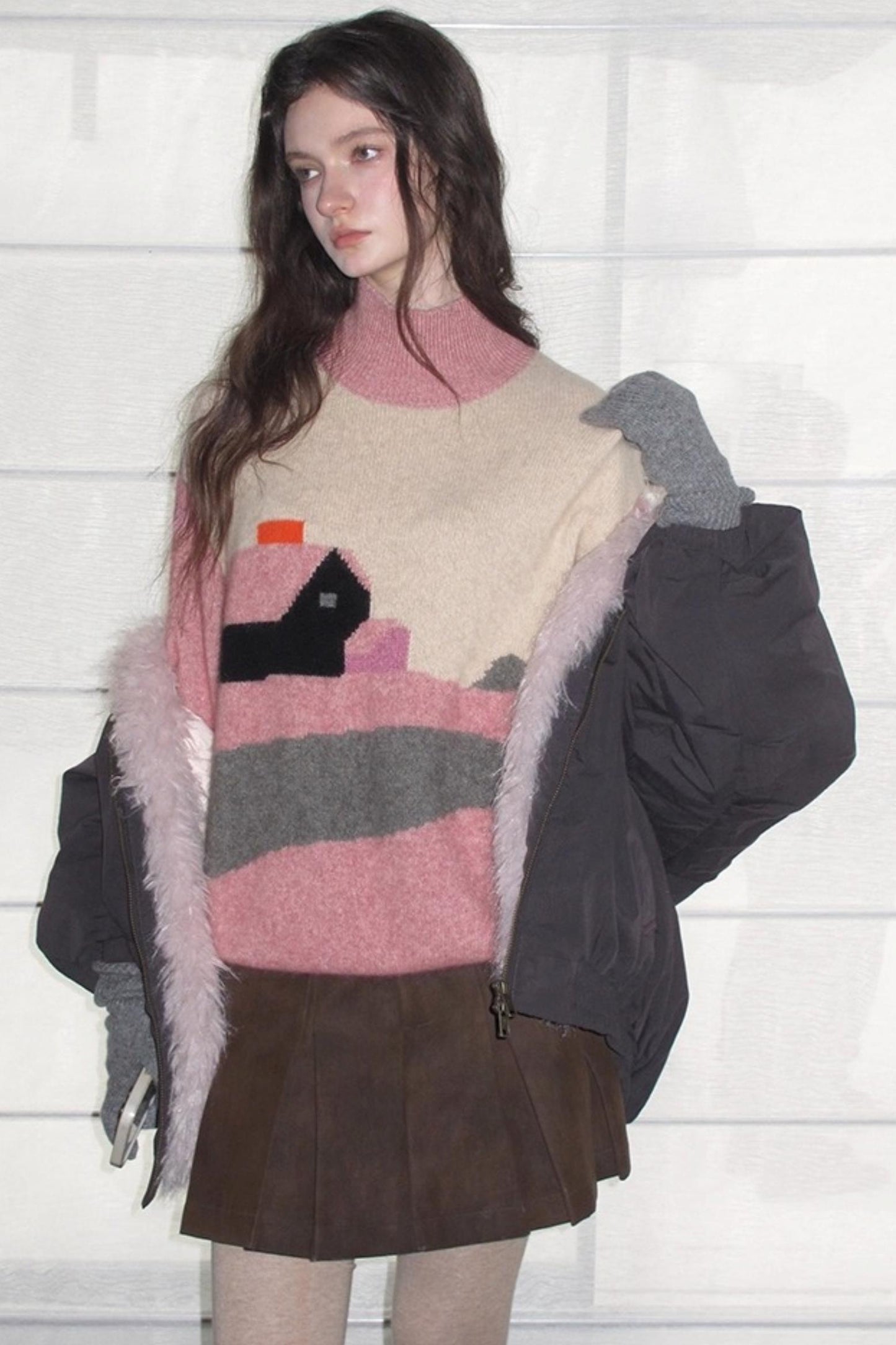 Pink Vintage Cashmere-Like Turtleneck Sweater