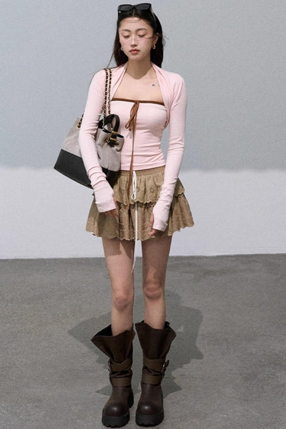 Slim Bandeau Cardigan Two-Piece Set