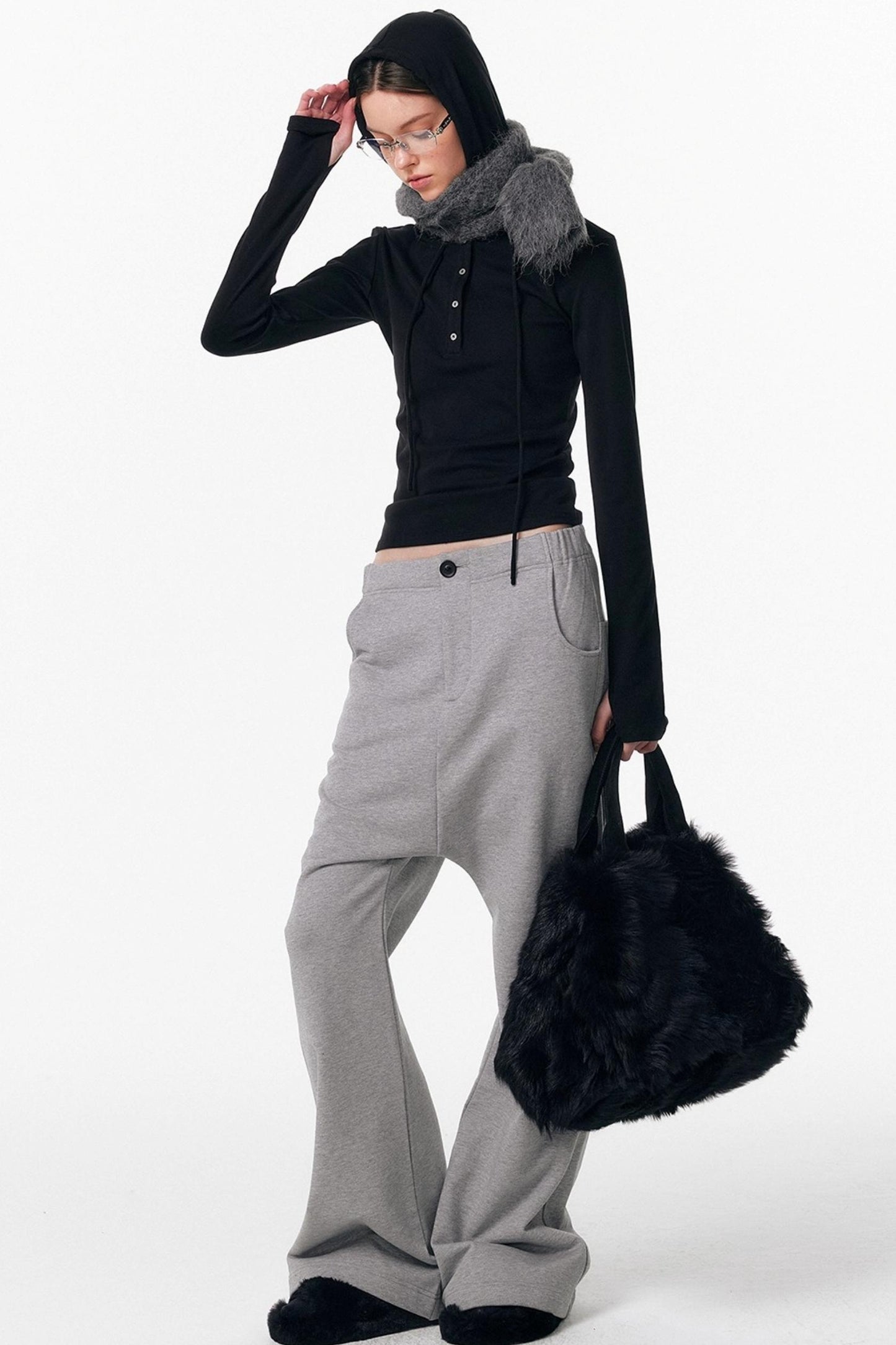 Drawstring Hooded Stretchy Top