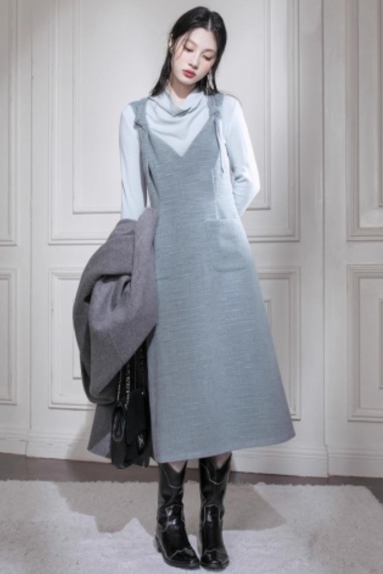 Lake Gray Chenille Tie-Up Dress