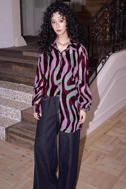 Retro Slim Shadow Velvet Shirt