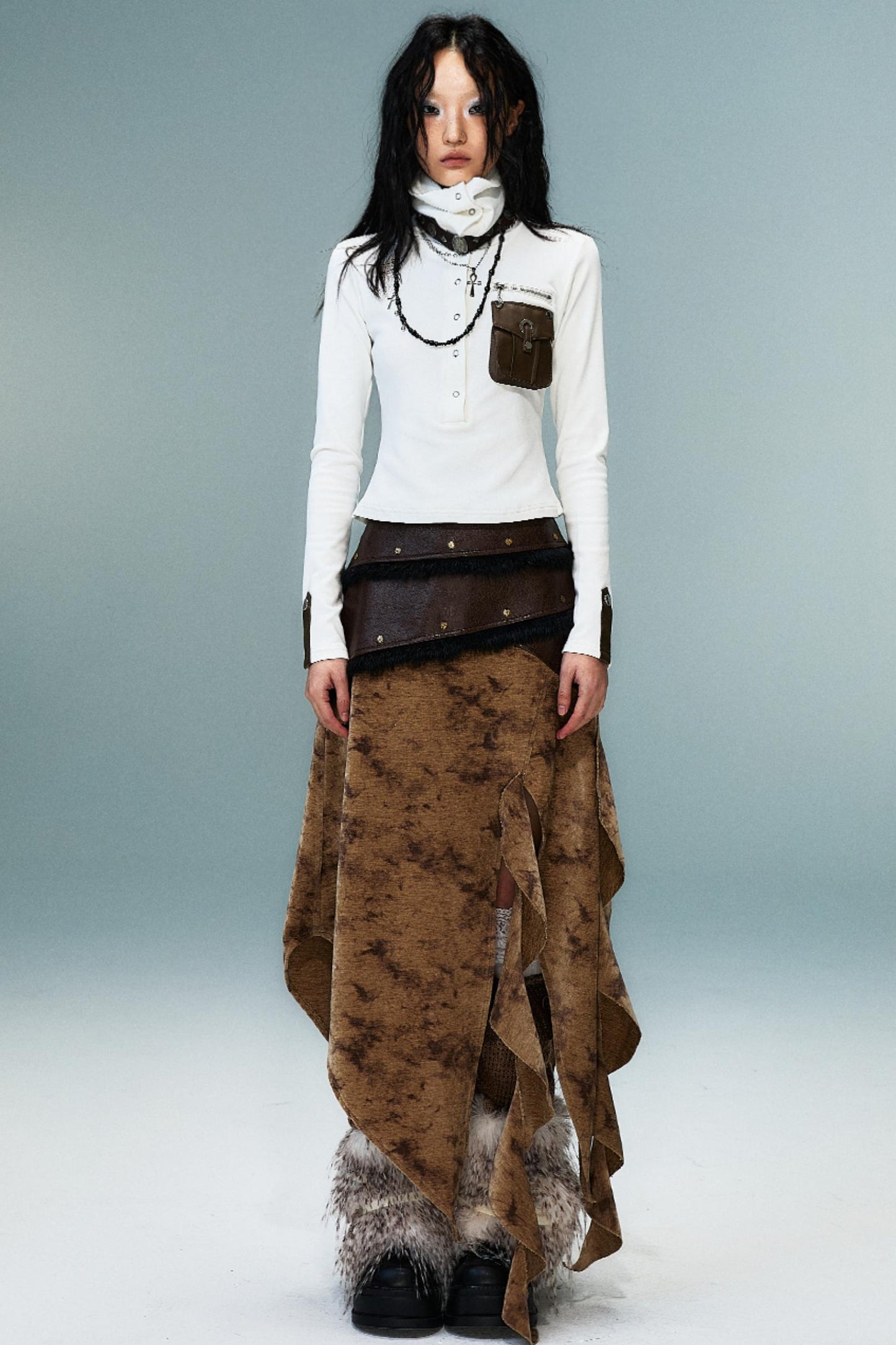 Punk High Neck Slim Knit Base Top