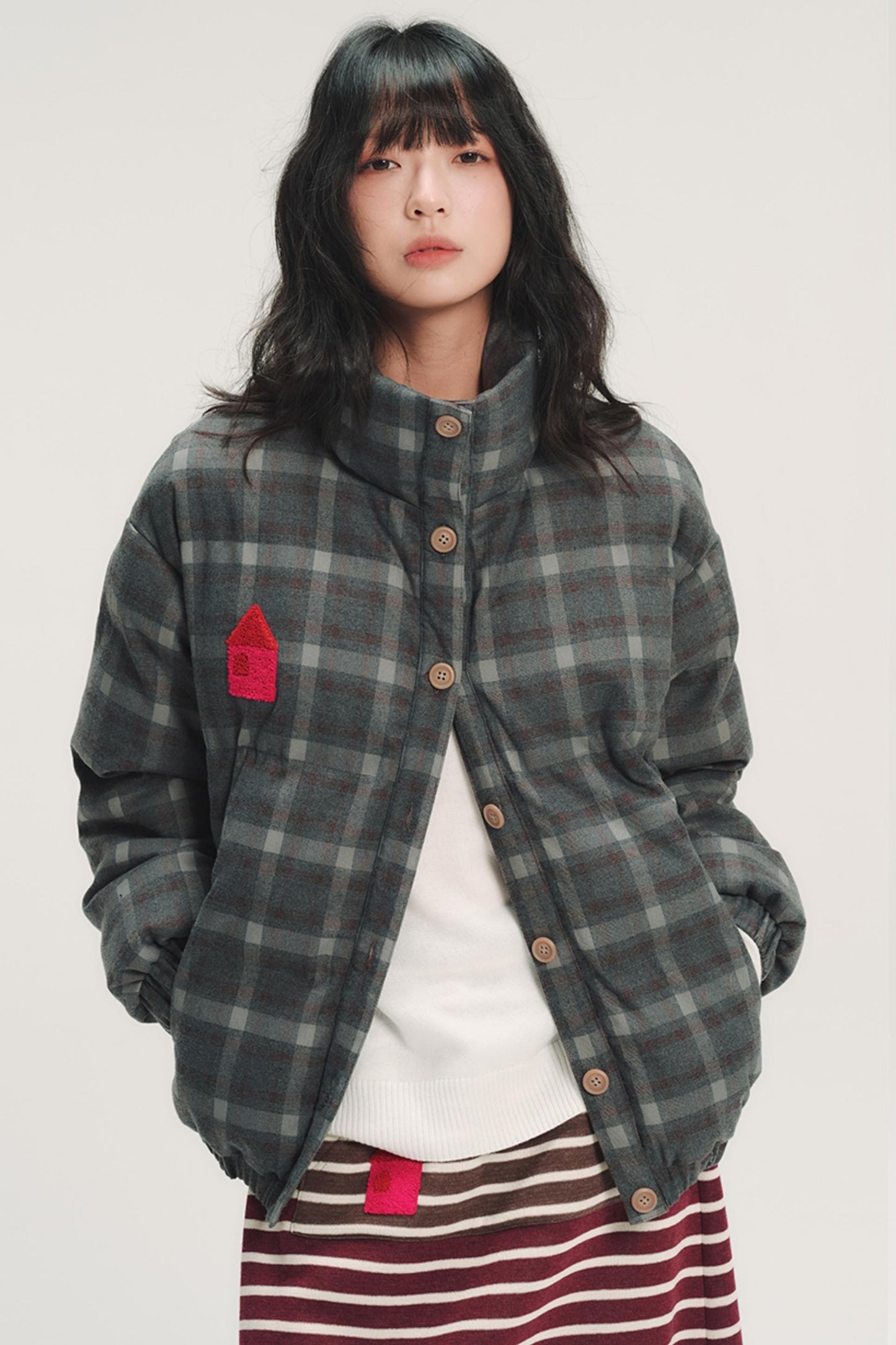Colorful Embroidery Plaid Jacket