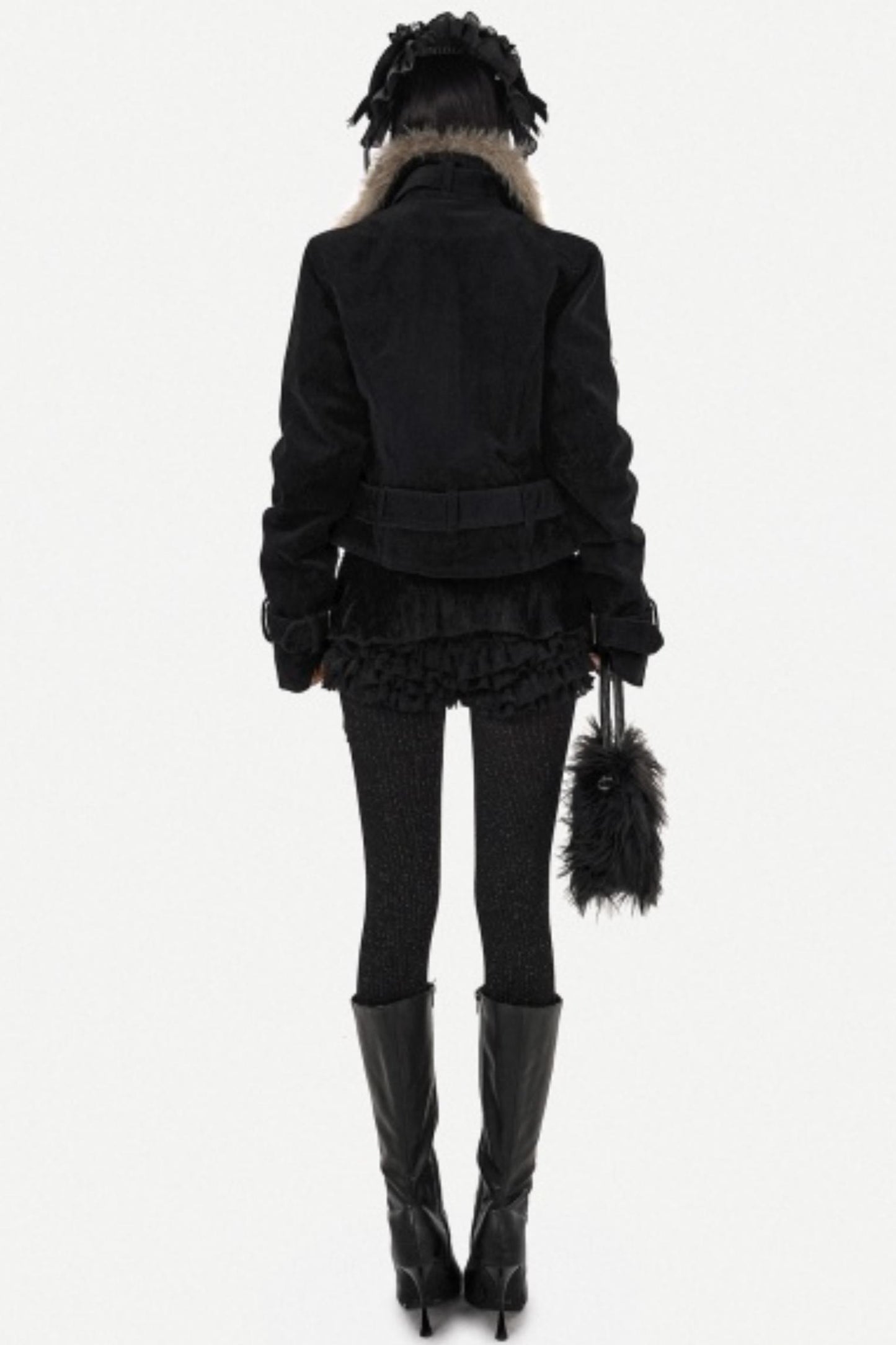 Cool Dark Fur Collar Jacket