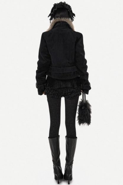 Cool Dark Fur Collar Jacket
