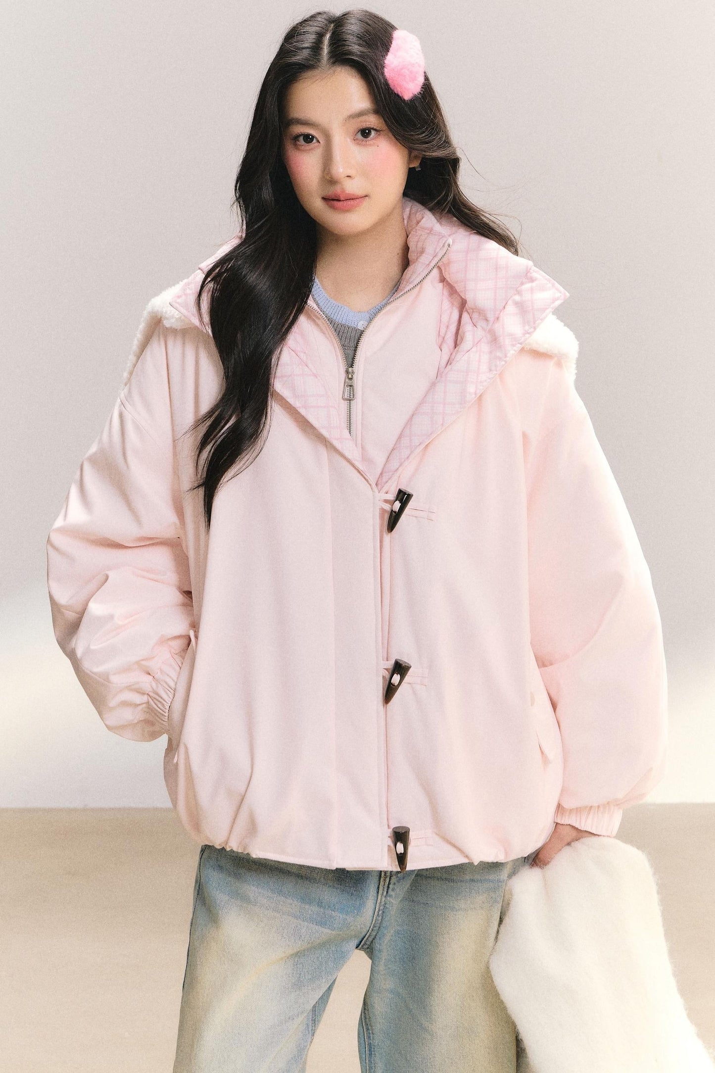 Snow Flakes Plaid Duffle Coat