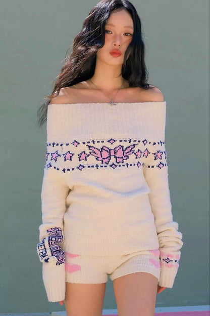 Jacquard-Strickpullover mit Schleife