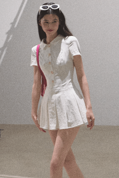 Pleated Textured Shirt Dress