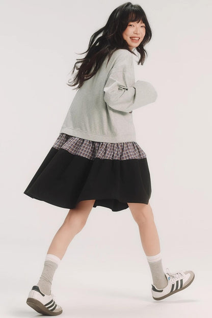 Check Fake Two-Piece Dress