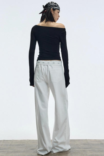Autumn White Wide-Leg Pants