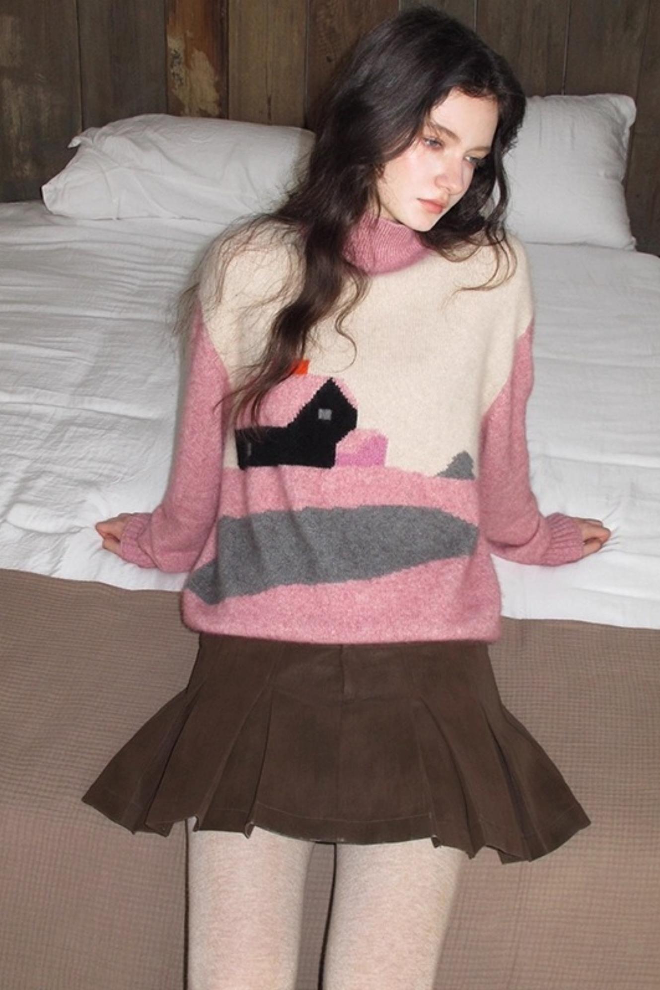 Vintage Distressed Leather Pleated Skirt