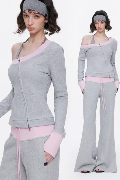 One-Shoulder Color-Blocked Top Set