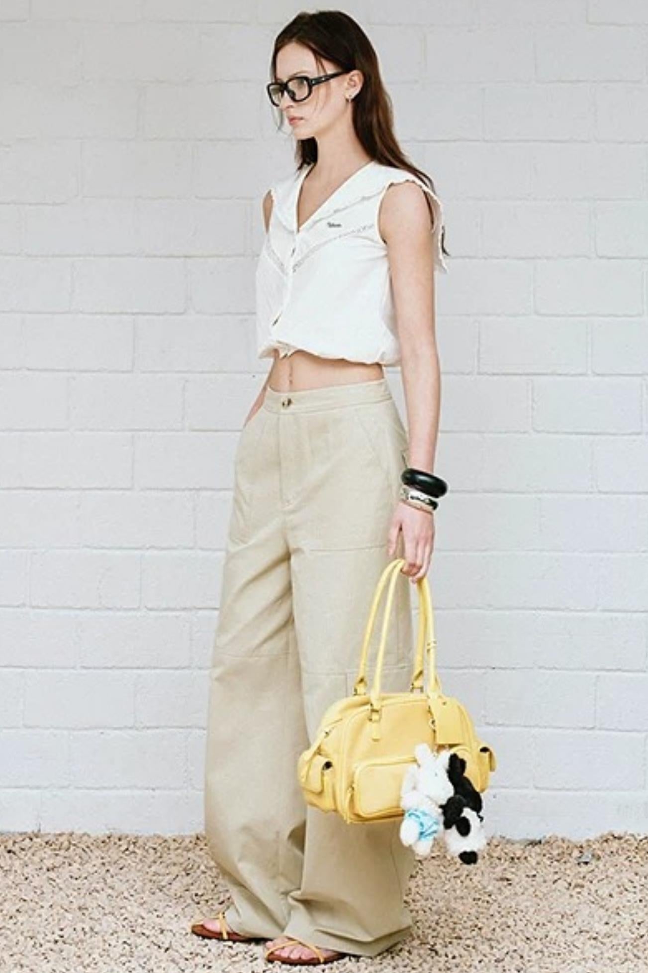 American Retro Beige Cargo Pants
