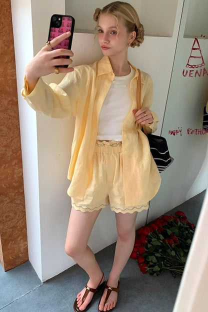 Lace Ensemble Shirt And Shorts Set-Up