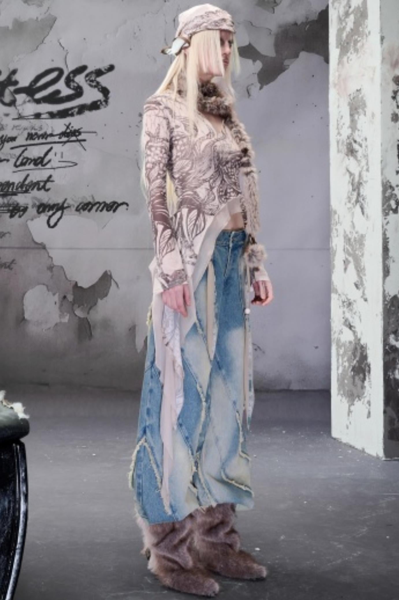 Beaded V-Neck Ruffled Skin Top