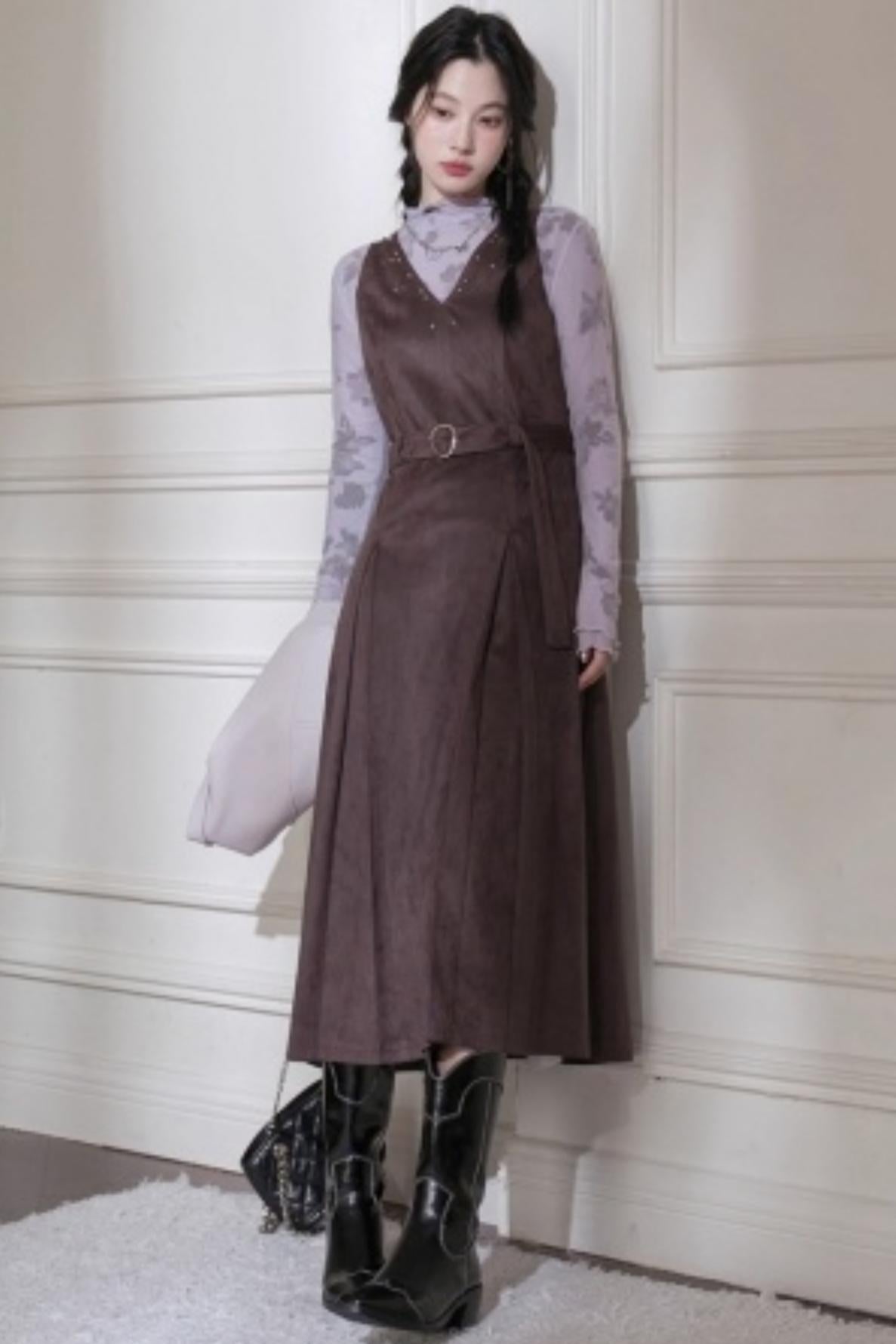 Twilight Gray Purple Studded Vest Dress