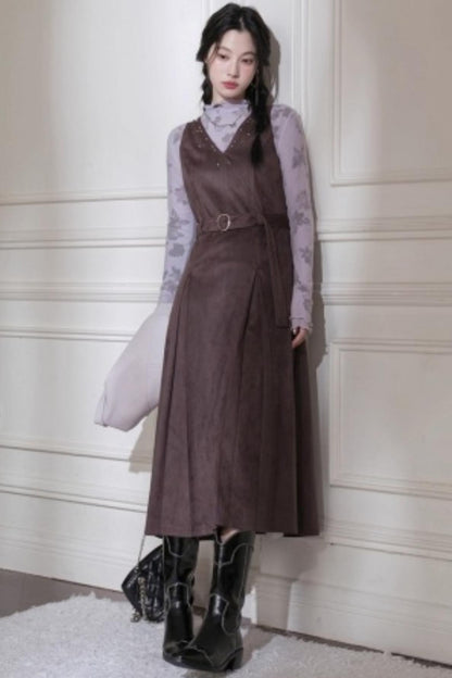 Twilight Gray Purple Studded Vest Dress