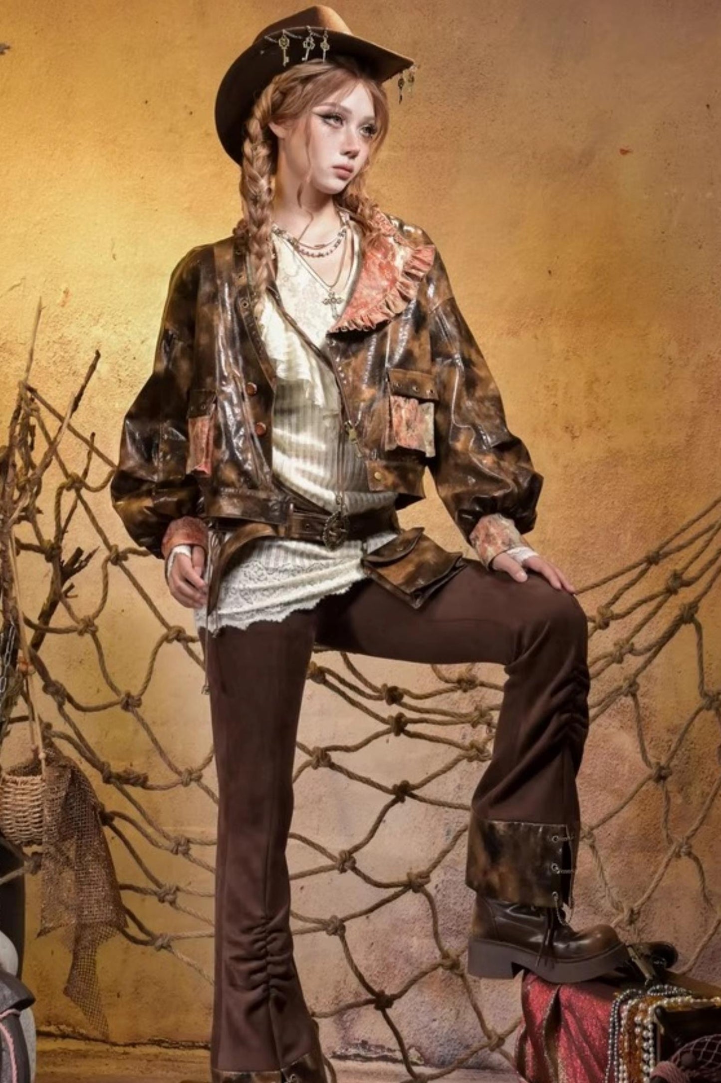 Lace Vintage Distressed Overalls Bib Pants