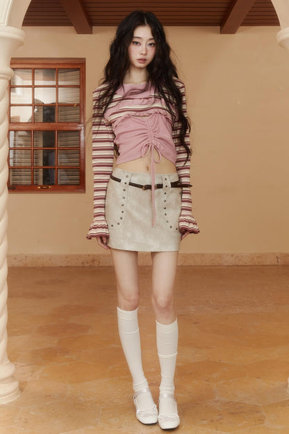 Pink Beaded Leather Skirt