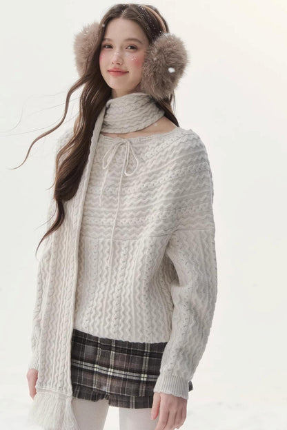 Vintage Off-Shoulder Knit Sweater