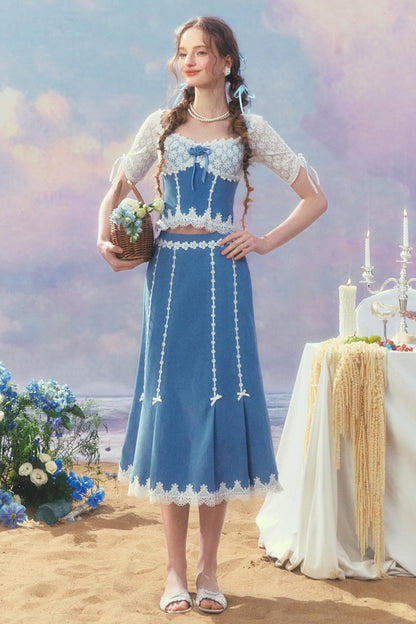 Patchwork Denim Skirt Set-Up