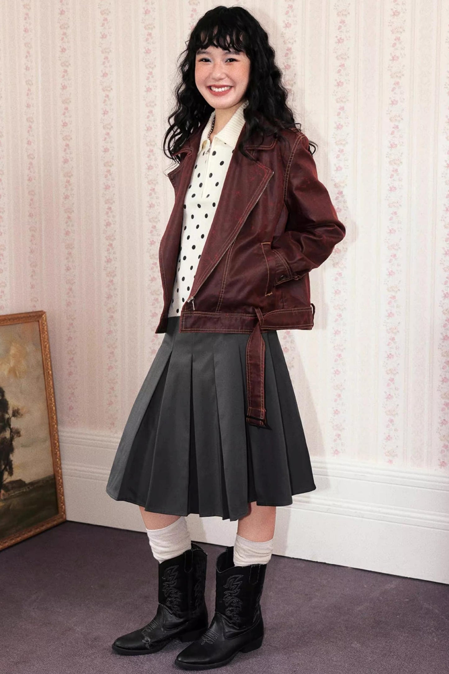 Lapel Cropped Leather Jacket