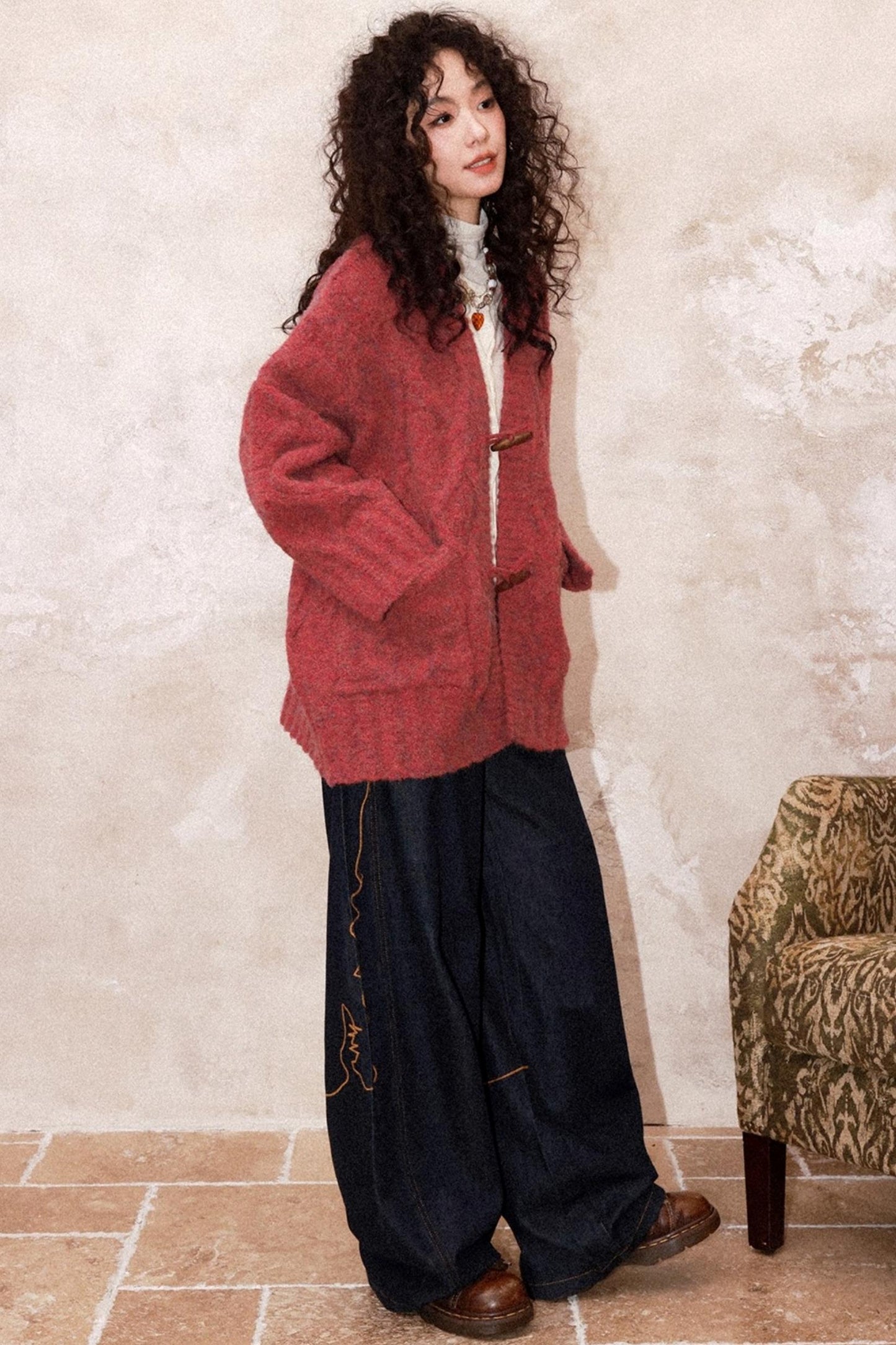 Evening Light Red Knitted Cardigan