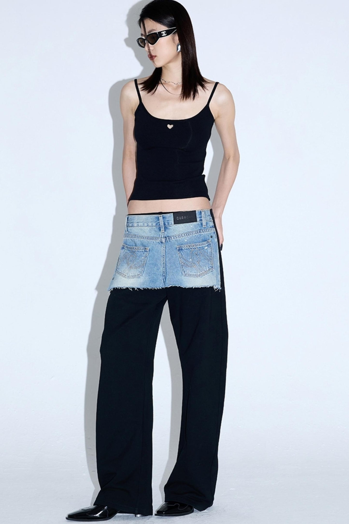 Patchwork Fake Two-Piece Pants