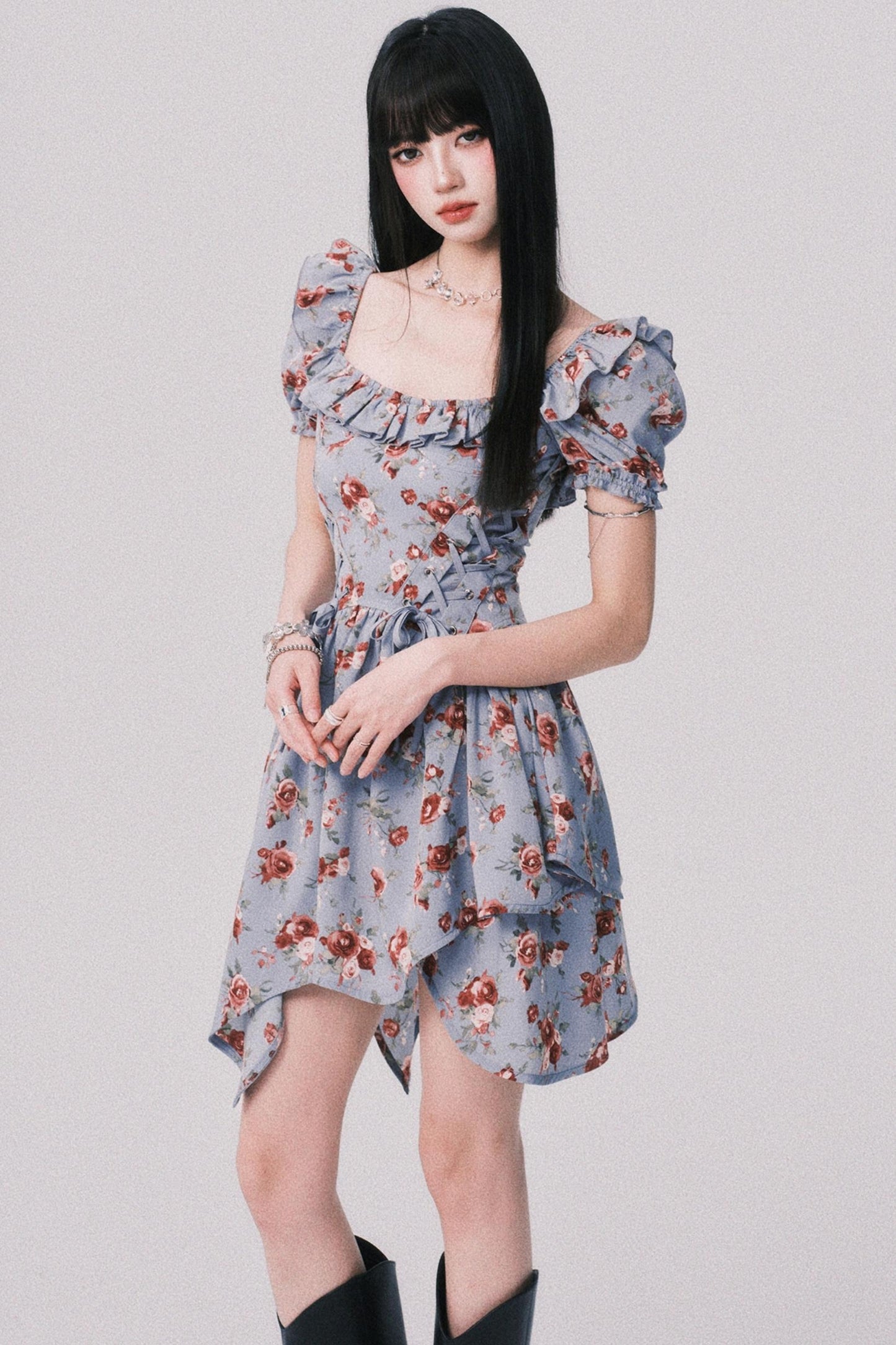 Asymmetrical Bubble Sleeve Dress