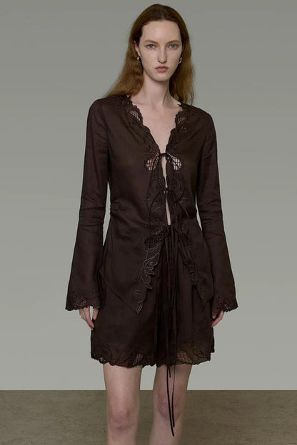Embroidered Sun Protection Blouse Set-Up
