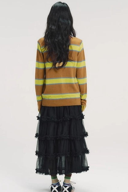 Color-Blocked Striped Knit Sweater