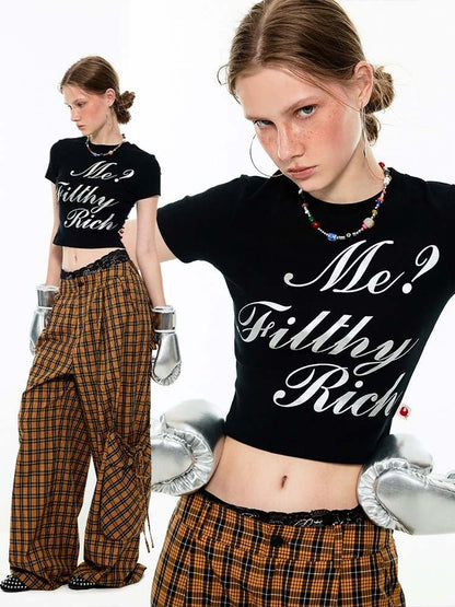 Relax Plaid Wide Leg Cargo Pants