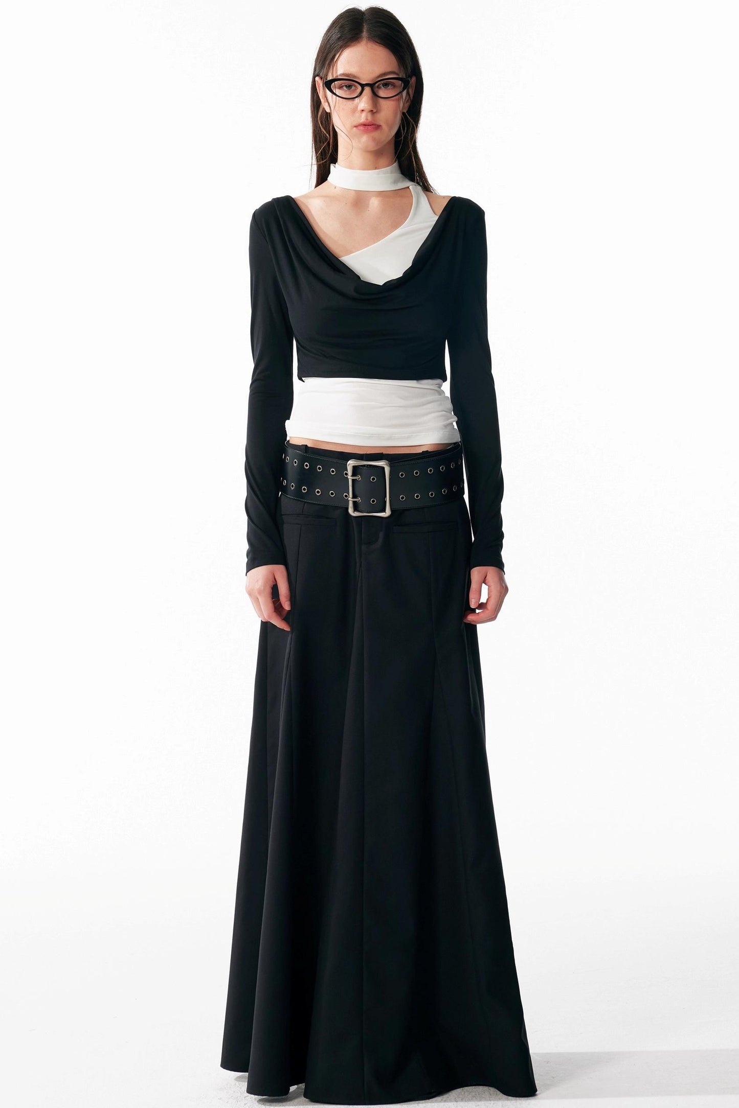 Vintage Black Low Waist A-Line Skirt