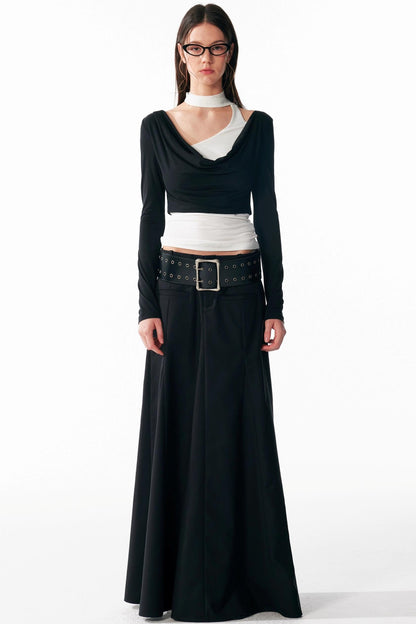 Vintage Black Low Waist A-Line Skirt
