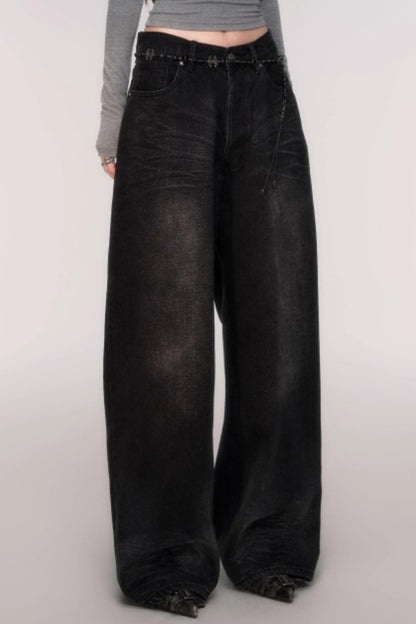 Washed High-Waisted Wide-Leg Jeans