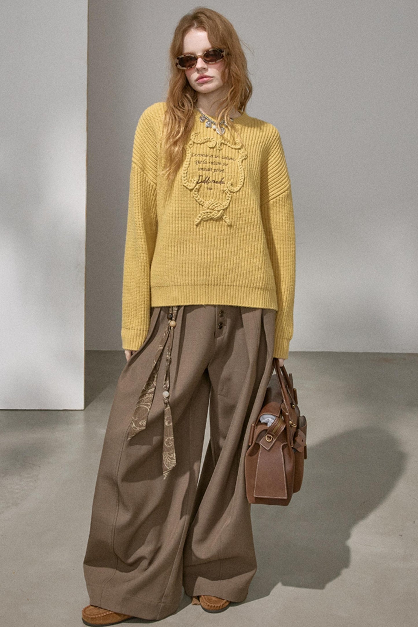 Ribbon Embroidery Crew Neck Top