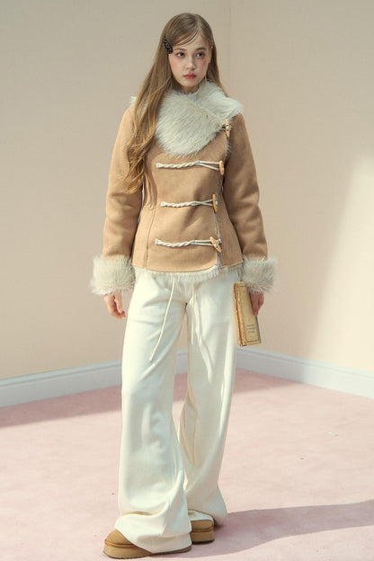 Vintage Khaki Pink Suede Fleece Jacket