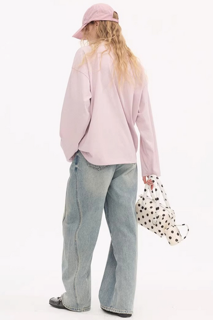 Split Curved Hem Denim Pants