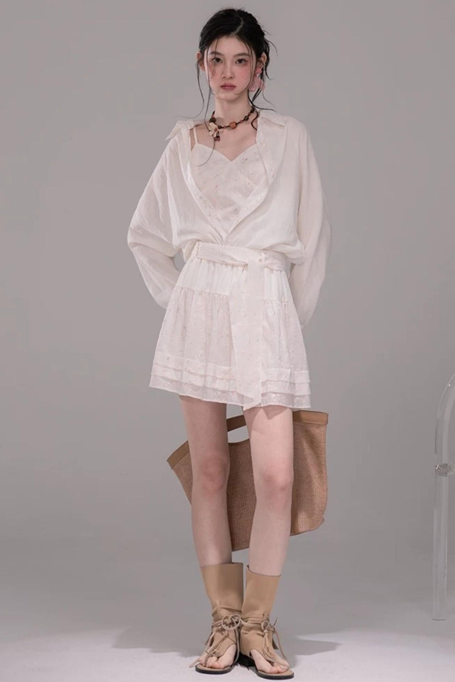 Lyocell Embroidered Batwing Blouse Set-Up