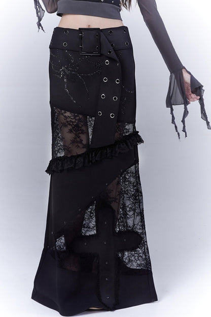 Gothic Elegance Sheer Lace Bustle Skirt