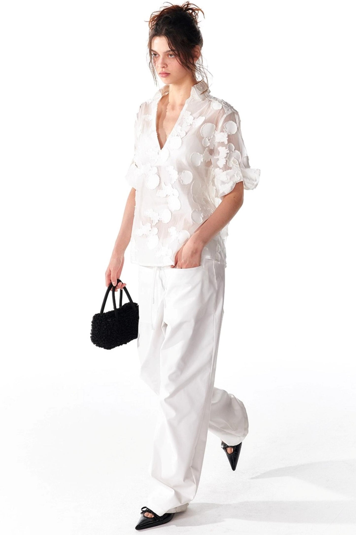 Organza V-Neck Pullover Top