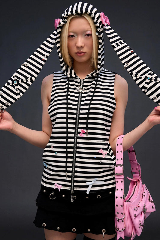 Rhinestone Bowknot Striped Vest