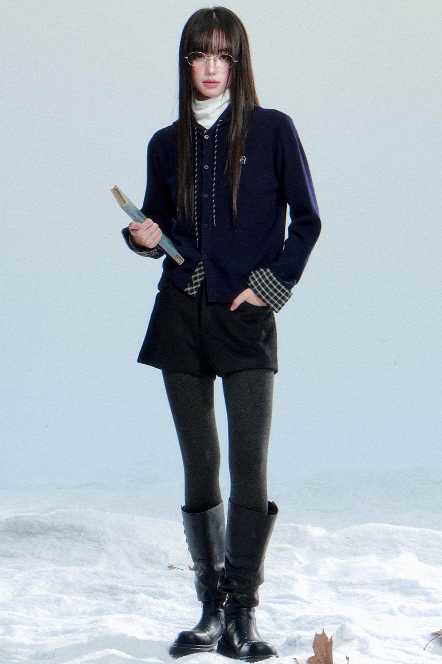 Plaid Patchwork Hooded Top