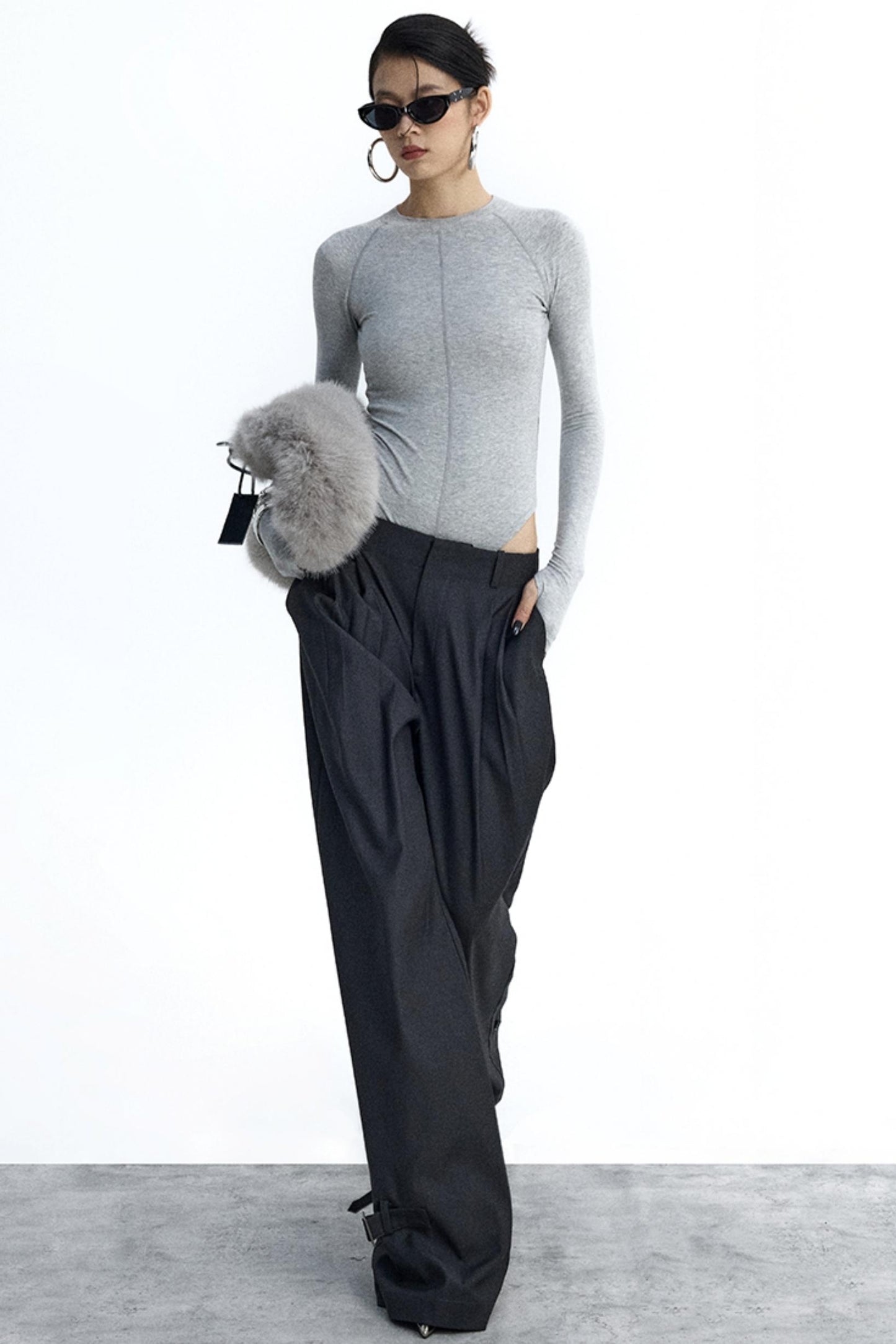 Gray and Black Knit Bodysuit