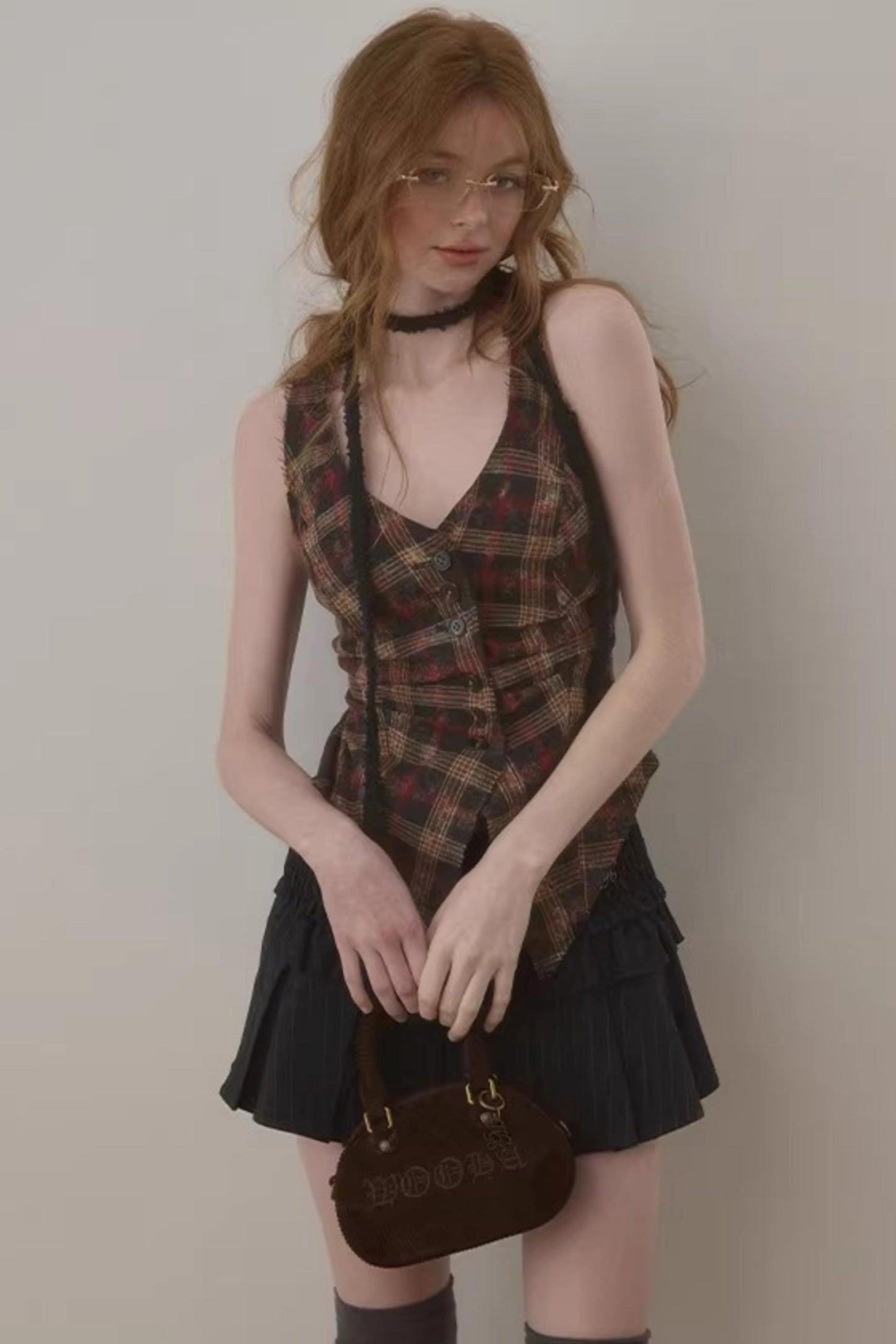 Frayed Edge Plaid Vest