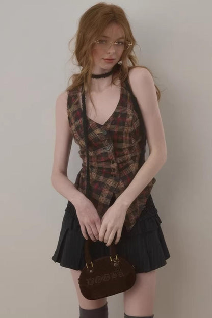 Frayed Edge Plaid Vest