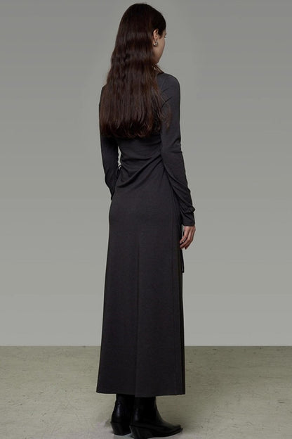 Pleated Long-Sleeve Dress