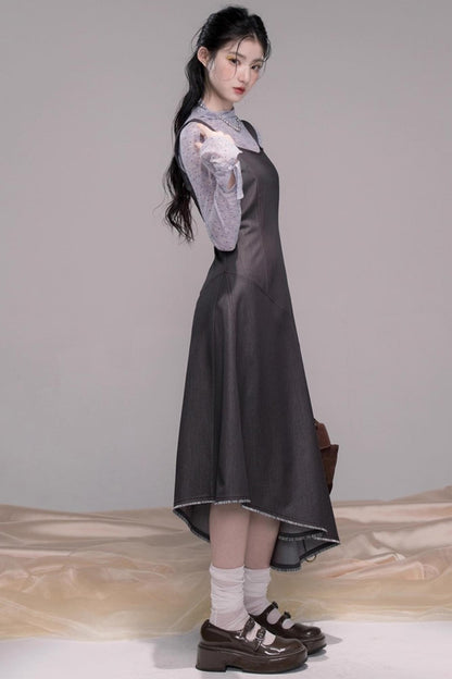 Twilight Gray Polka Dot Shirt Dress Set-Up