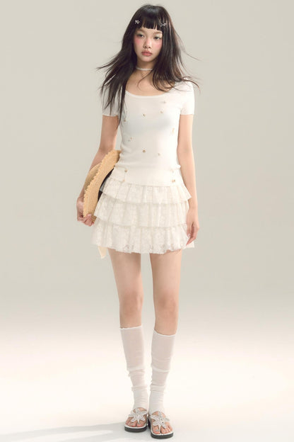 3D Shell Bead Knit Tee