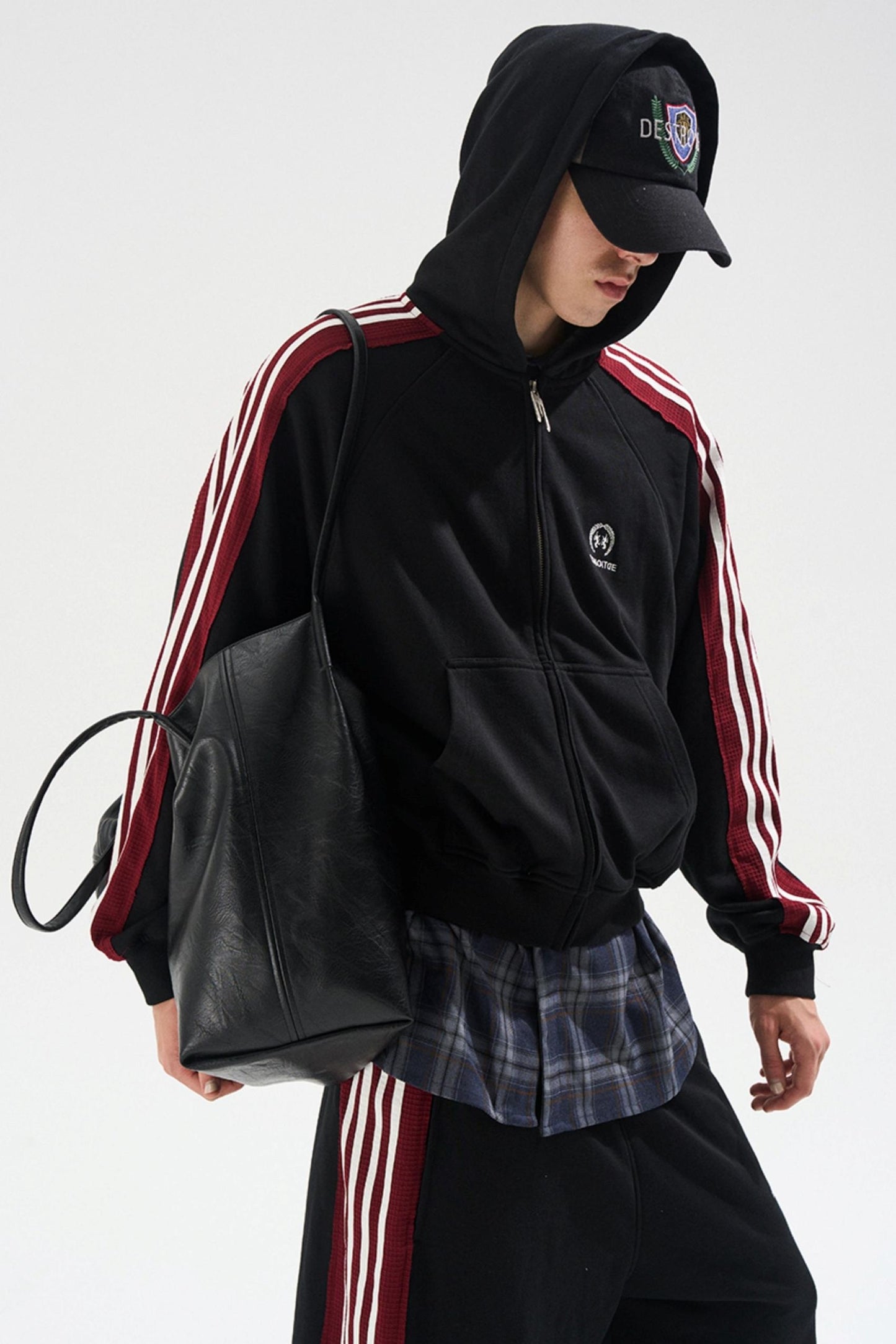 Raw Edge Contrast Hooded Cardigan